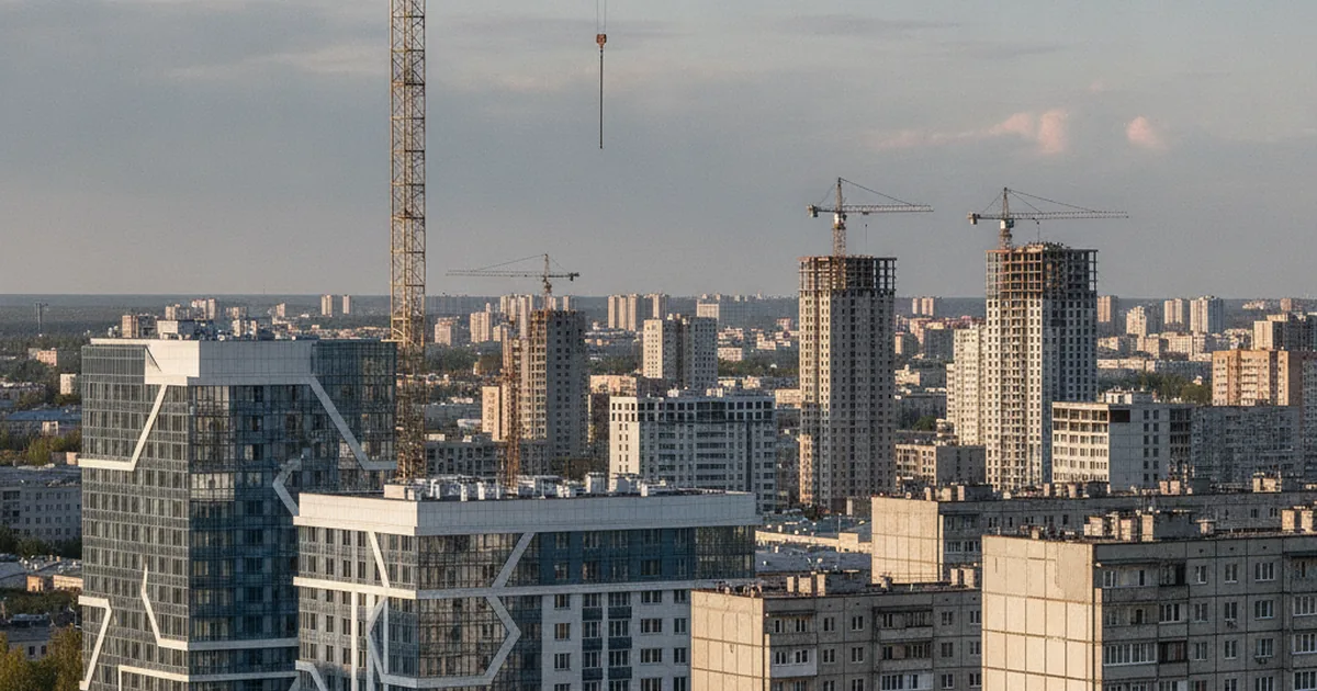 Строительство новостроек на фоне жилых кварталов Новосибирска